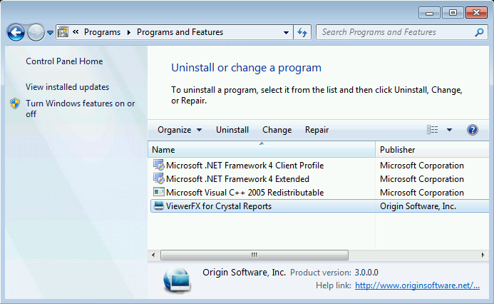 Uninstall ViewerFX® for Crystal Reports