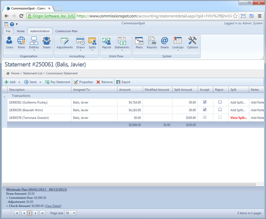 CommissionSpot originator pay statement